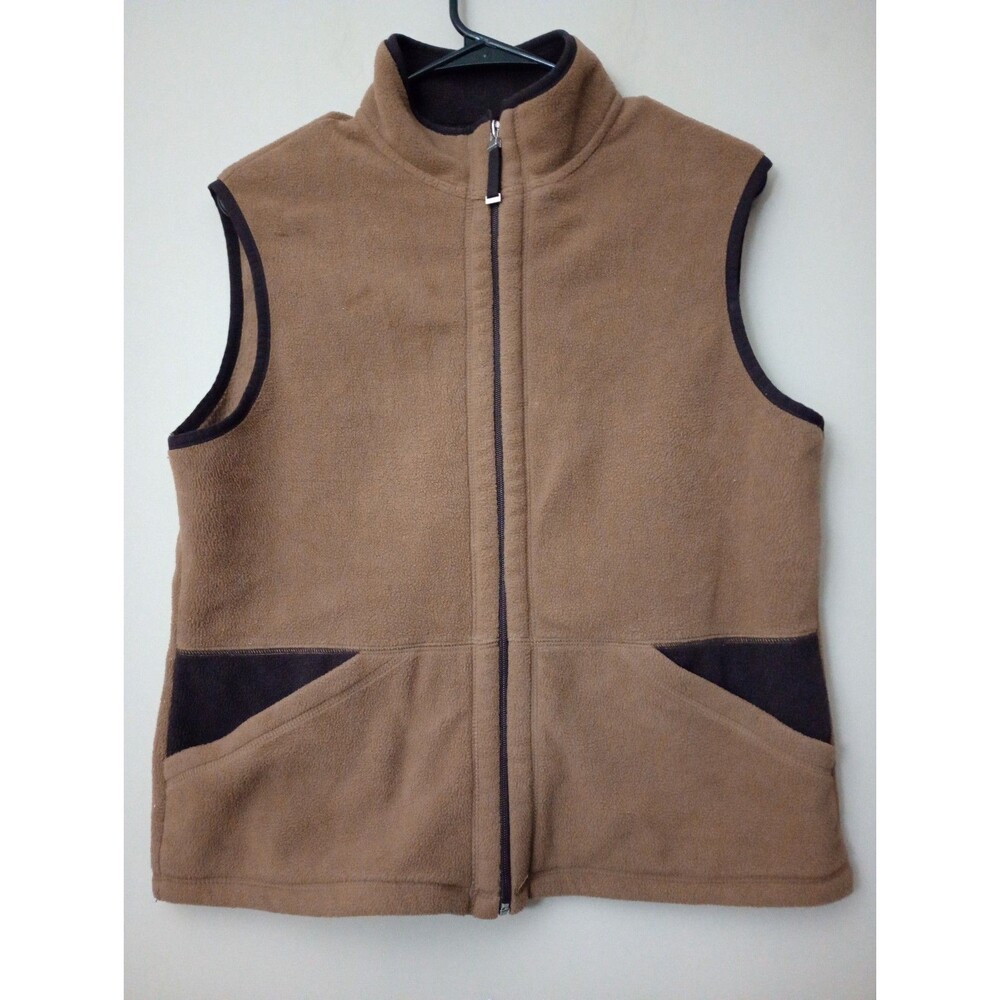Casual Corner Annex Brown Sleeveless Full Zip Fleece Vest Pockets Size Medium